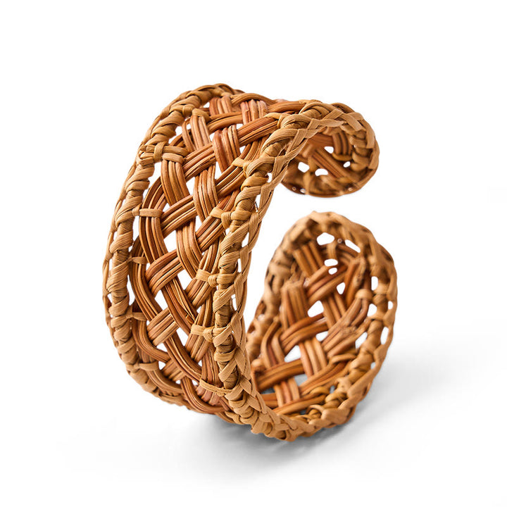 Buddha Stones Handwoven Natural Rattan Boho Resort Adjustable Cuff Bracelet - Ratten(Balance ♥ Grounding) - image 0