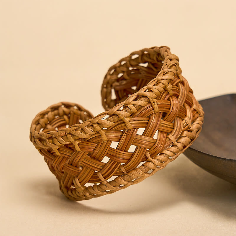 Buddha Stones Handwoven Natural Rattan Boho Resort Adjustable Cuff Bracelet - image 1