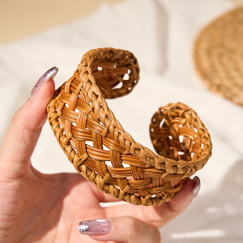 Buddha Stones Handwoven Natural Rattan Boho Resort Adjustable Cuff Bracelet - image 4