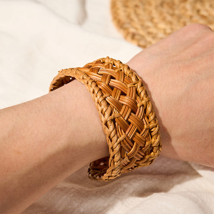 Buddha Stones Handwoven Natural Rattan Boho Resort Adjustable Cuff Bracelet - image 5