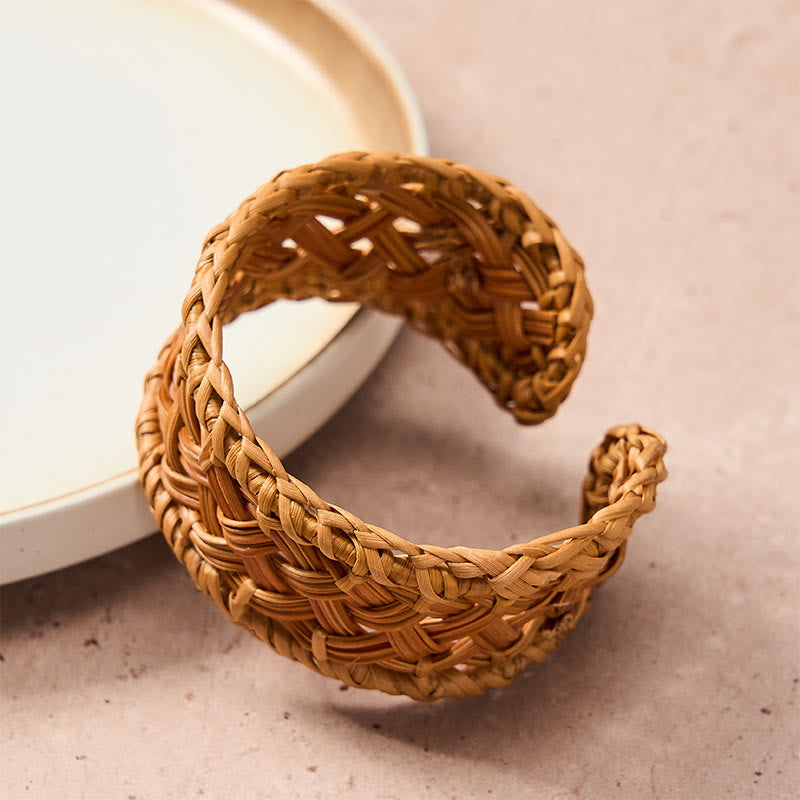 Buddha Stones Handwoven Natural Rattan Boho Resort Adjustable Cuff Bracelet - image 2