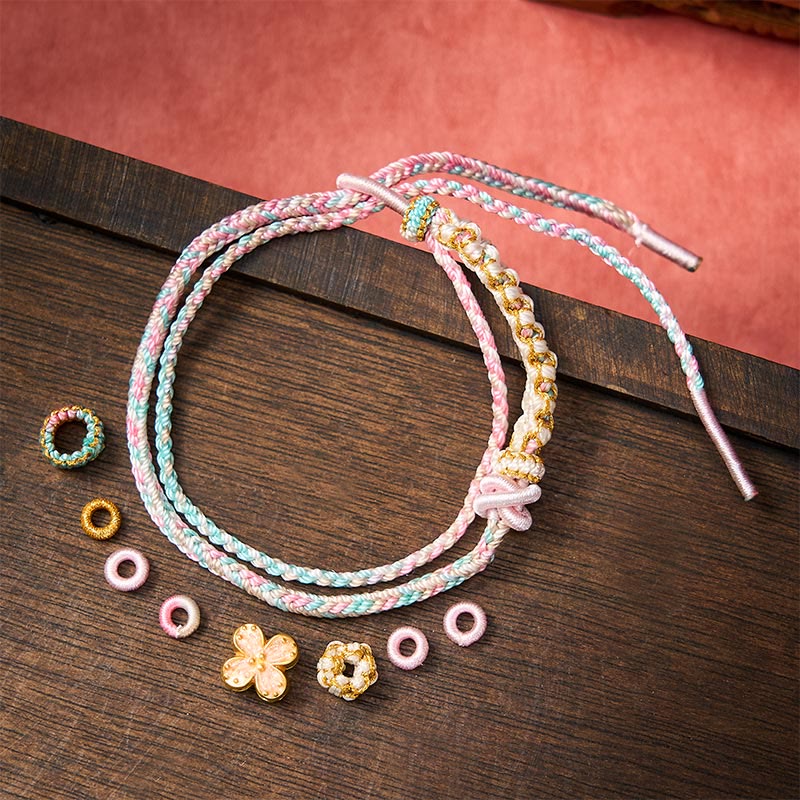 Buddha Stones Hand-Woven String Peach Blossom Knotting Connection Double Layer Bracelet - image 11