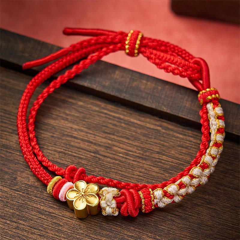 Buddha Stones Hand-Woven String Peach Blossom Knotting Connection Double Layer Bracelet - image 1