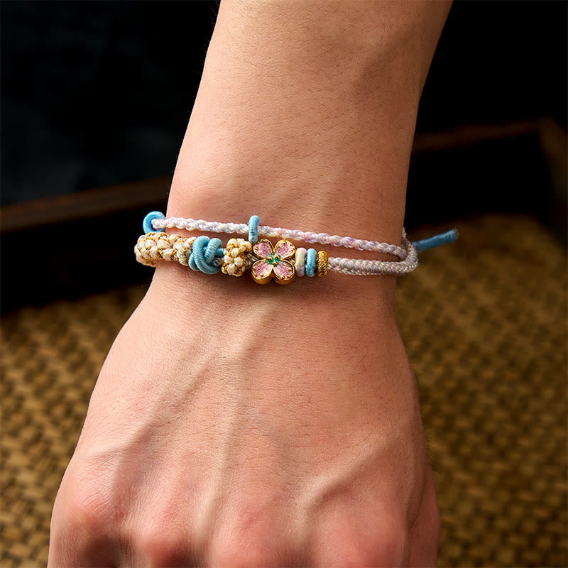 Buddha Stones Hand-Woven String Peach Blossom Knotting Connection Double Layer Bracelet - image 20