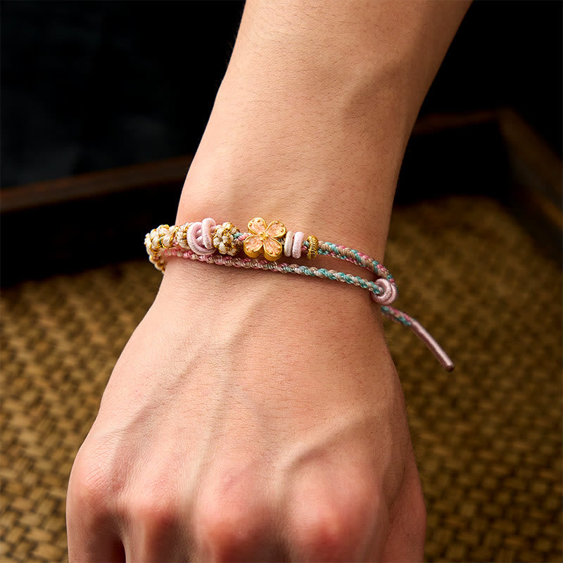 Buddha Stones Hand-Woven String Peach Blossom Knotting Connection Double Layer Bracelet - image 13