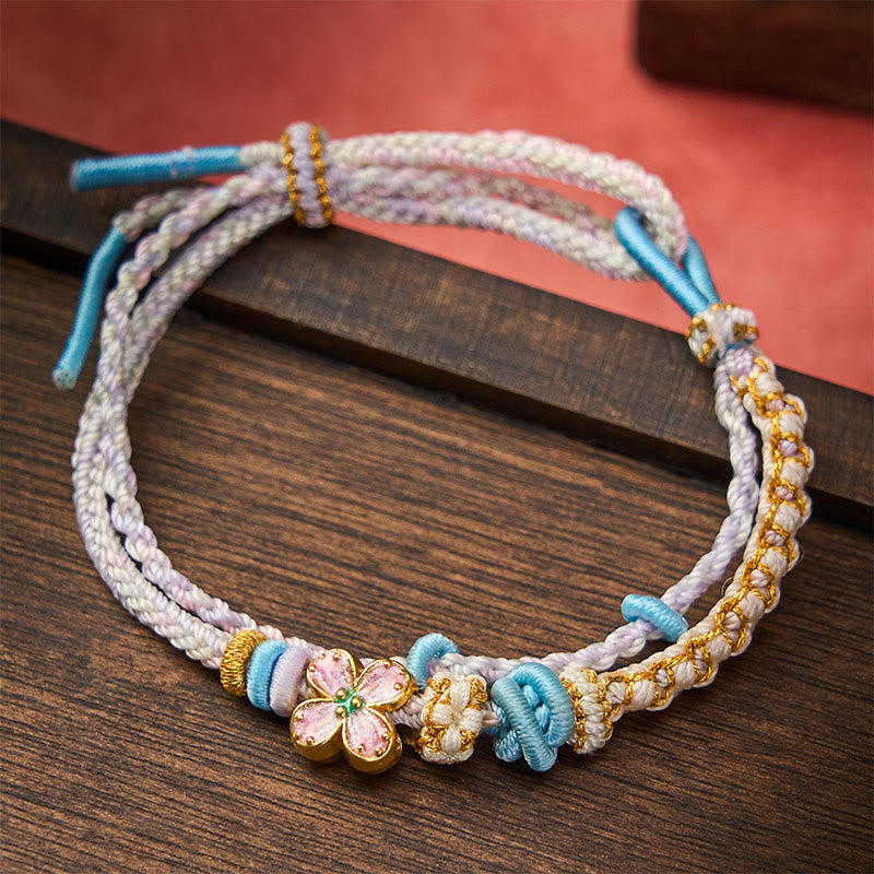 Buddha Stones Hand-Woven String Peach Blossom Knotting Connection Double Layer Bracelet - image 16