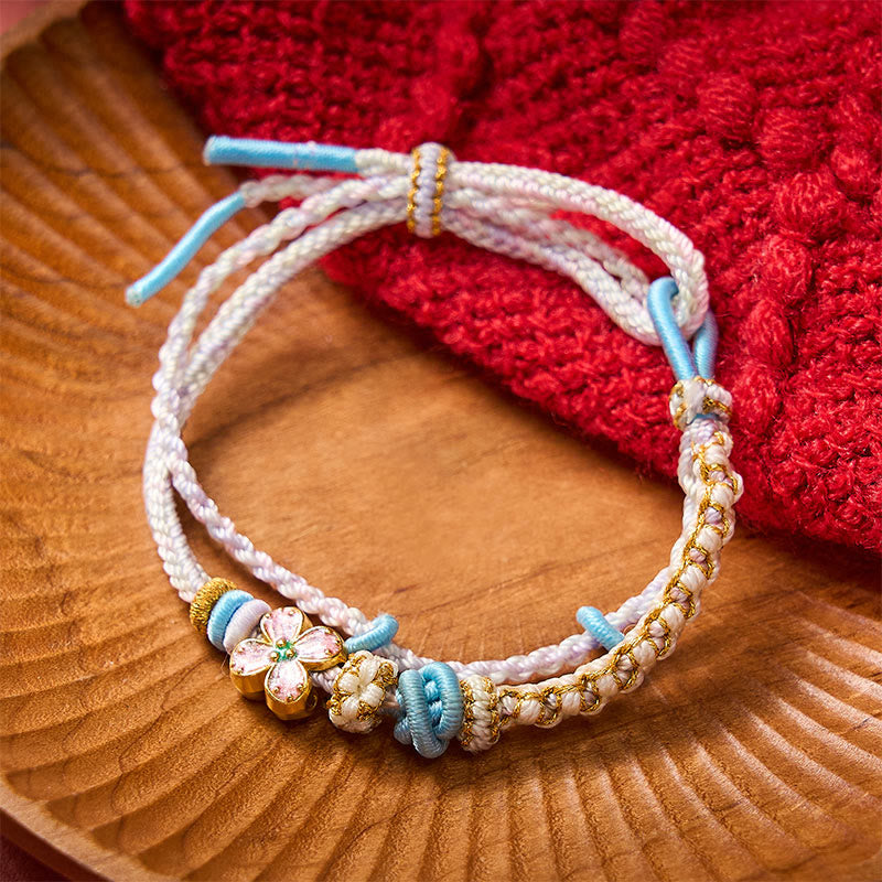 Buddha Stones Hand-Woven String Peach Blossom Knotting Connection Double Layer Bracelet - image 17