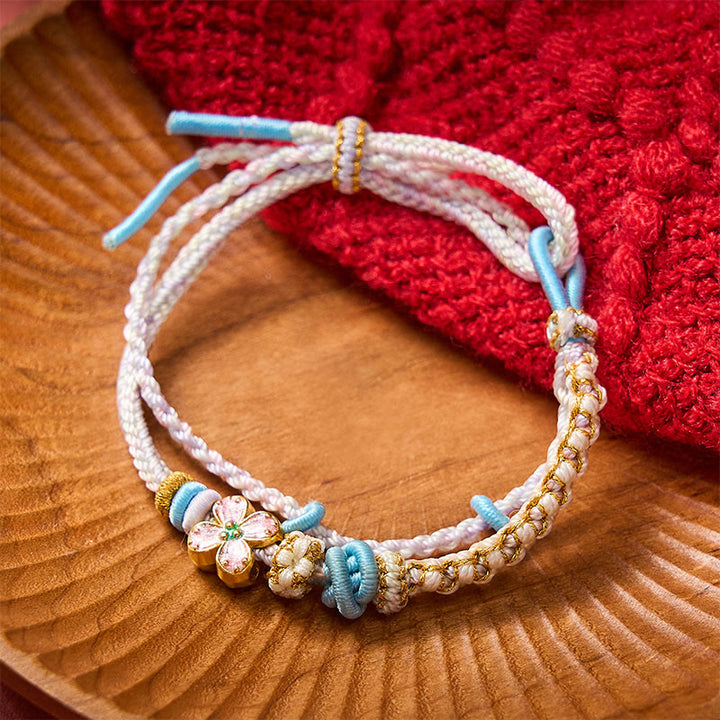 Buddha Stones Hand-Woven String Peach Blossom Knotting Connection Double Layer Bracelet - image 17