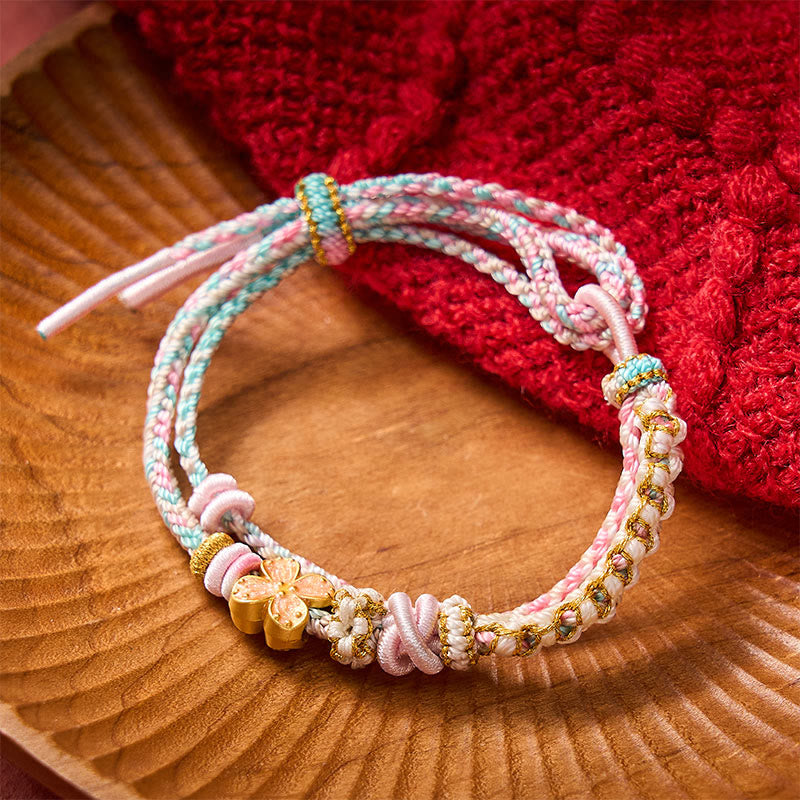 Buddha Stones Hand-Woven String Peach Blossom Knotting Connection Double Layer Bracelet - image 10