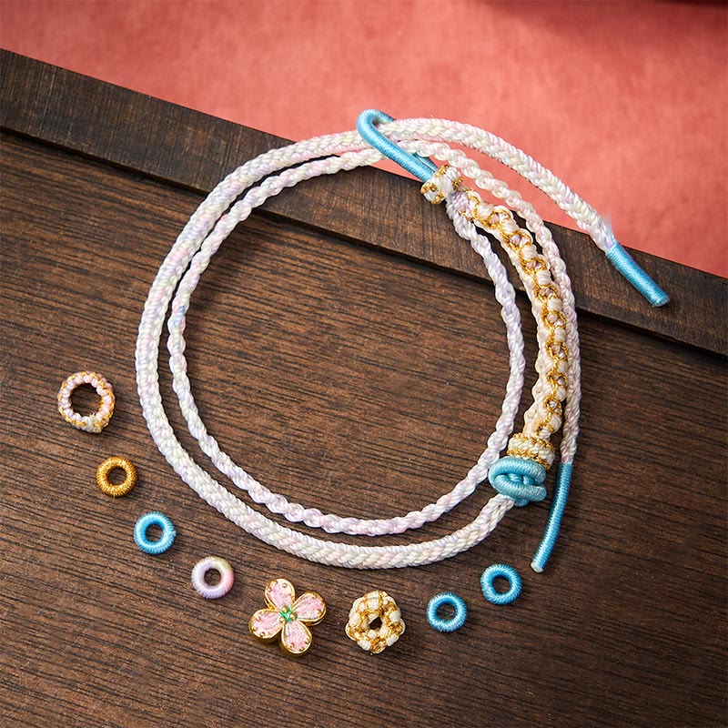 Buddha Stones Hand-Woven String Peach Blossom Knotting Connection Double Layer Bracelet - image 18