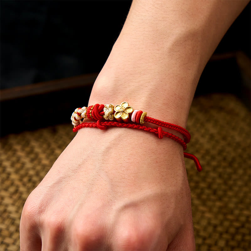 Buddha Stones Hand-Woven String Peach Blossom Knotting Connection Double Layer Bracelet - image 6