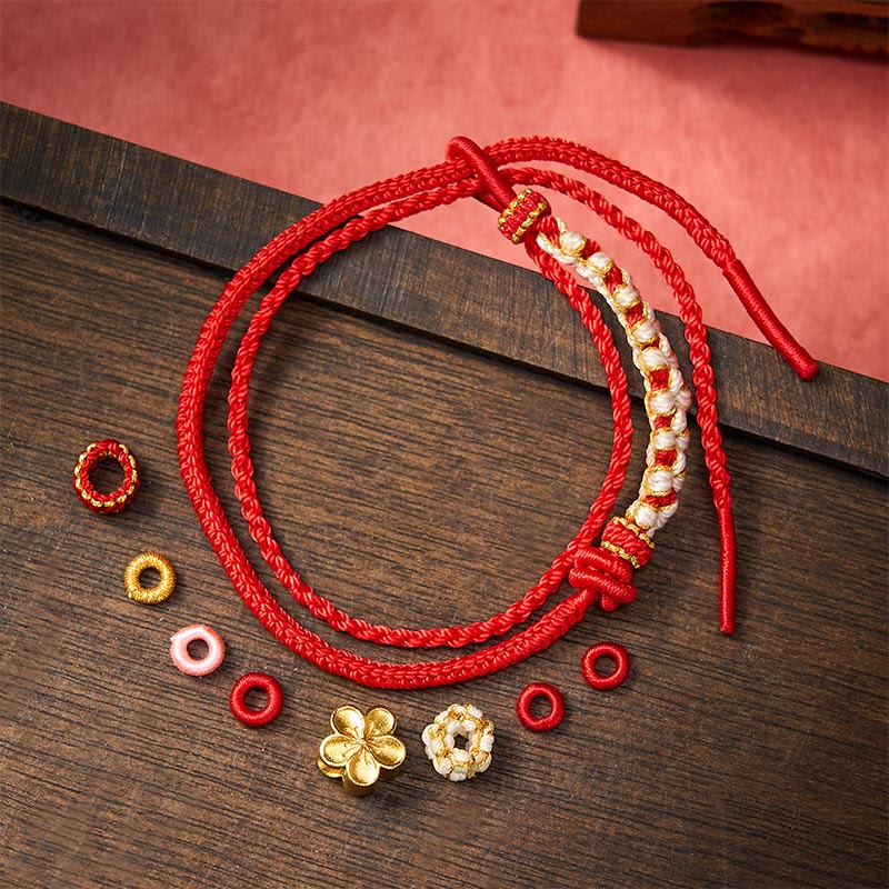 Buddha Stones Hand-Woven String Peach Blossom Knotting Connection Double Layer Bracelet - image 3