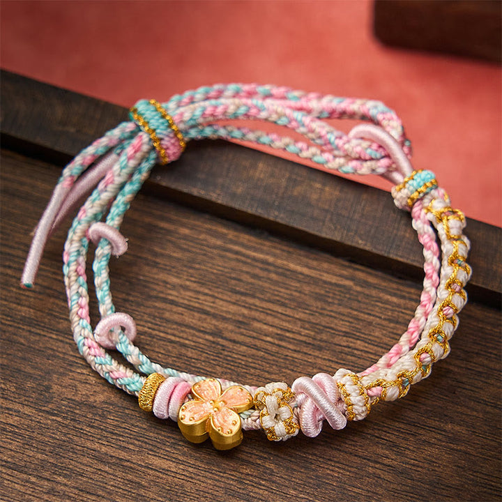 Buddha Stones Hand-Woven String Peach Blossom Knotting Connection Double Layer Bracelet - image 9