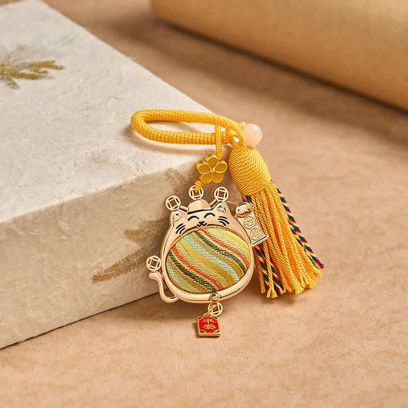 Buddha Stones Song Brocade Lucky Cat Prosperity Tassel Keychains - image 3