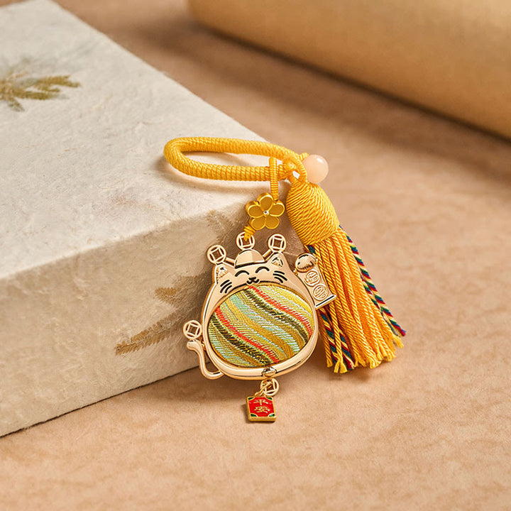Buddha Stones Song Brocade Lucky Cat Prosperity Tassel Keychains - image 3
