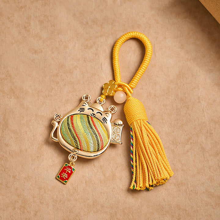 Buddha Stones Song Brocade Lucky Cat Prosperity Tassel Keychains - image 4
