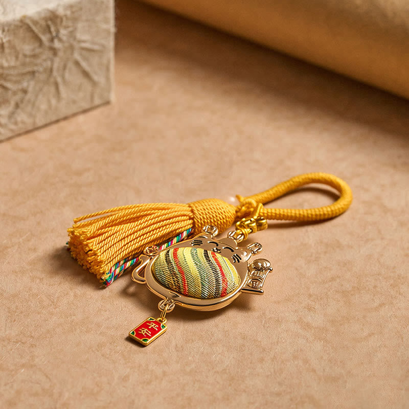 Buddha Stones Song Brocade Lucky Cat Prosperity Tassel Keychains - image 5
