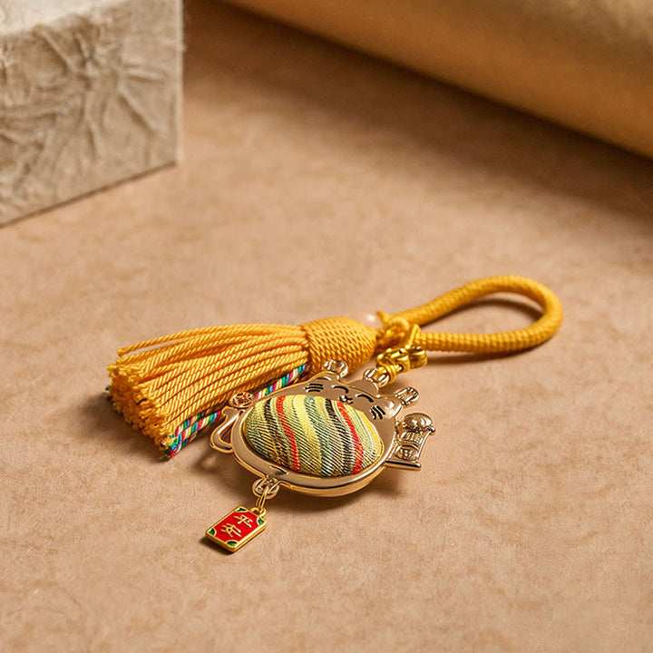 Buddha Stones Song Brocade Lucky Cat Prosperity Tassel Keychains - image 5