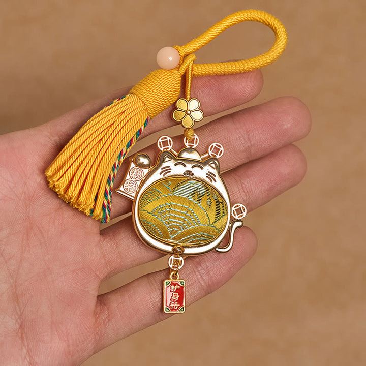 Buddha Stones Song Brocade Lucky Cat Prosperity Tassel Keychains - image 6