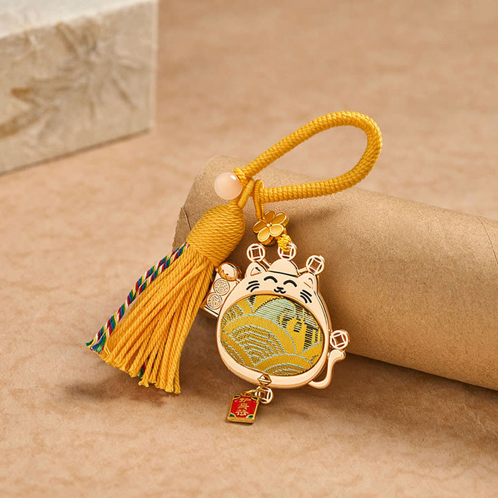 Buddha Stones Song Brocade Lucky Cat Prosperity Tassel Keychains - image 2
