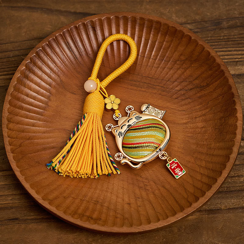 Buddha Stones Song Brocade Lucky Cat Prosperity Tassel Keychains - image 1