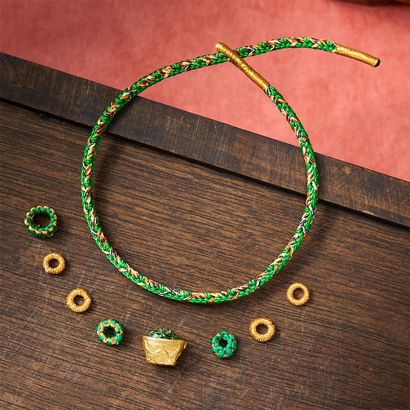 Buddha Stones Five Color Hand Woven Green String Green Ingots And Plum Blossom Amulets Protection Adjustable Bracelet - image 4