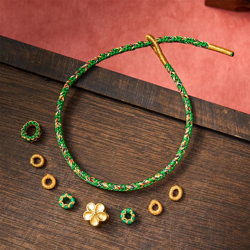 Buddha Stones Five Color Hand Woven Green String Green Ingots And Plum Blossom Amulets Protection Adjustable Bracelet - image 11