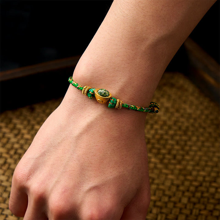 Buddha Stones Five Color Hand Woven Green String Green Ingots And Plum Blossom Amulets Protection Adjustable Bracelet - image 5