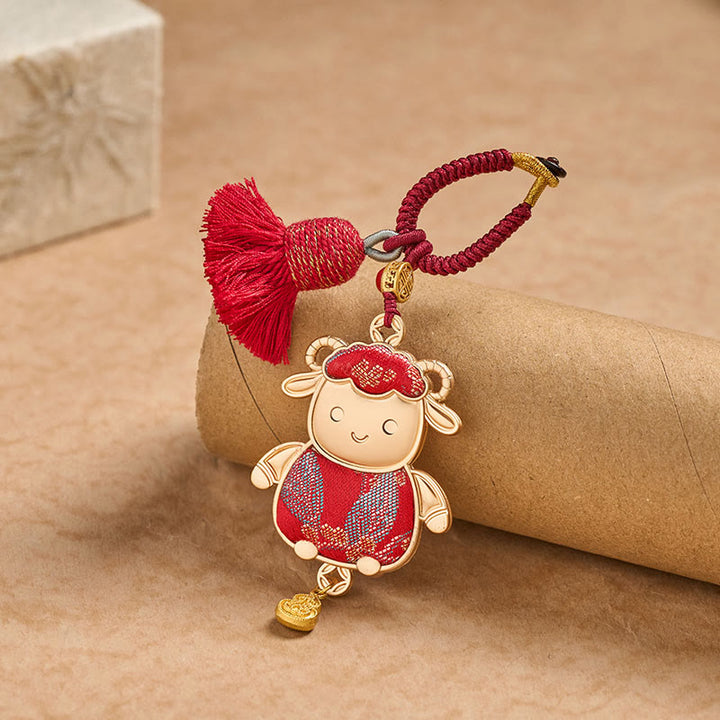 Buddha Stones Song Brocade Handmade Chinese Zodiac Tassel Lucky Keychain - image 2