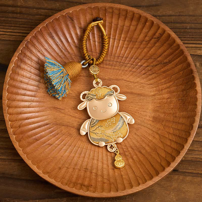 Buddha Stones Song Brocade Handmade Chinese Zodiac Tassel Lucky Keychain - image 11