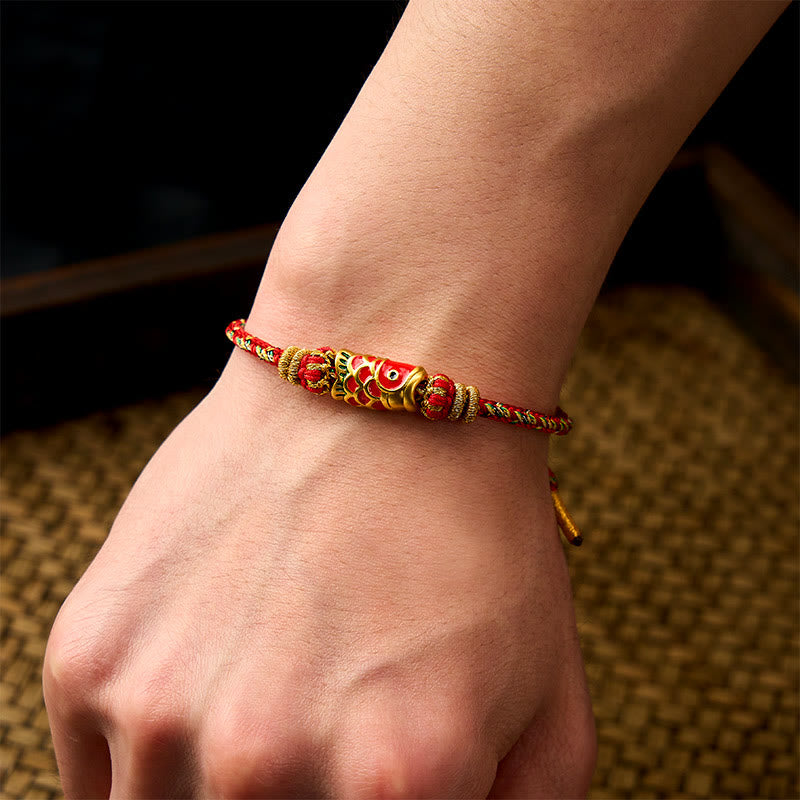 Buddha Stones Hand-Woven Red String Koi Fish Flower Protection Bracelet - image 4