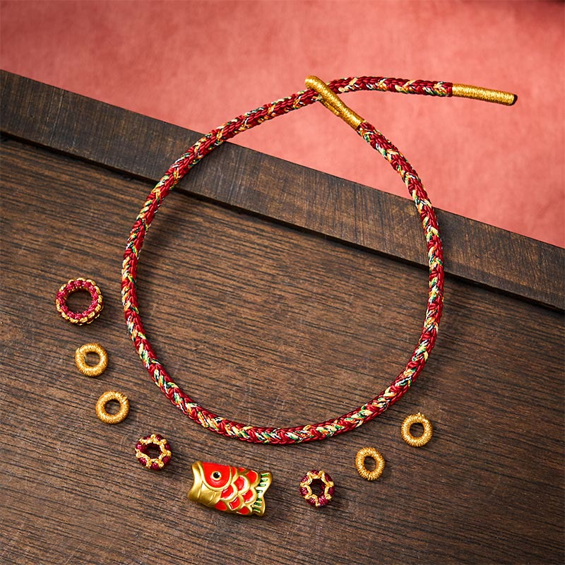 Buddha Stones Hand-Woven Red String Koi Fish Flower Protection Bracelet - image 2