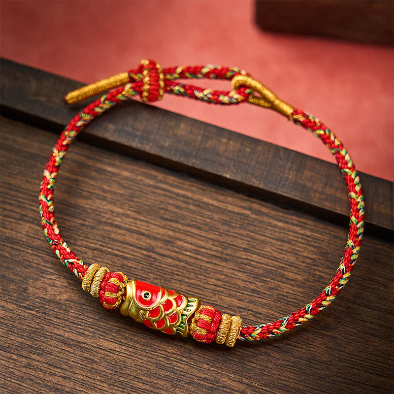 Buddha Stones Hand-Woven Red String Koi Fish Flower Protection Bracelet - Red - With Koi Fish Accessory - image 8