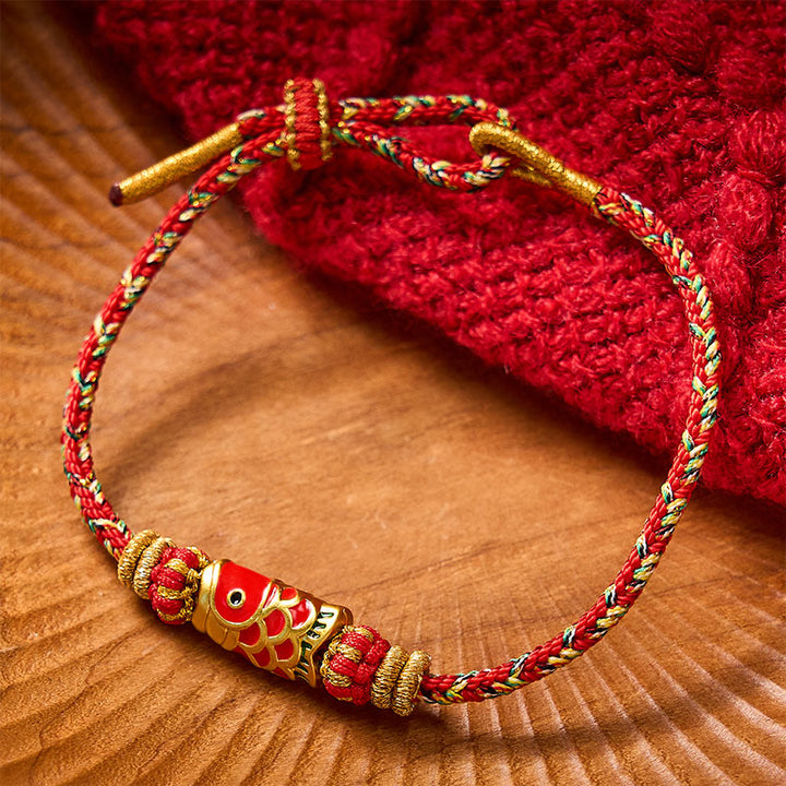 Buddha Stones Hand-Woven Red String Koi Fish Flower Protection Bracelet - Red - With Koi Fish Accessory - image 0