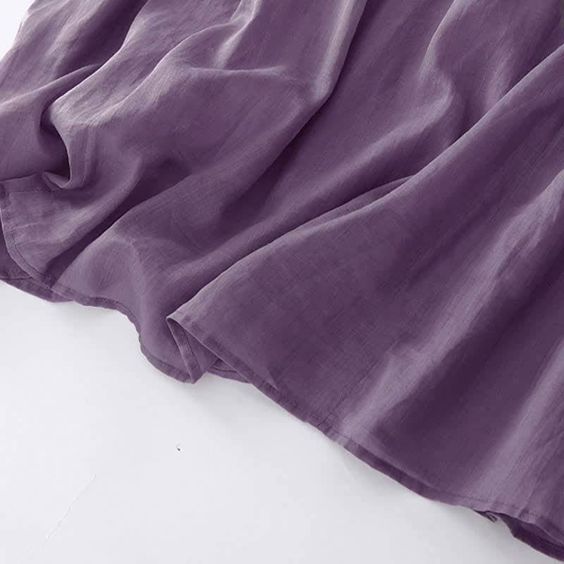 Buddha Stones Casual Accordion Pleat Plain V-neck Short Sleeve Midi Dress With Pockets - image 8