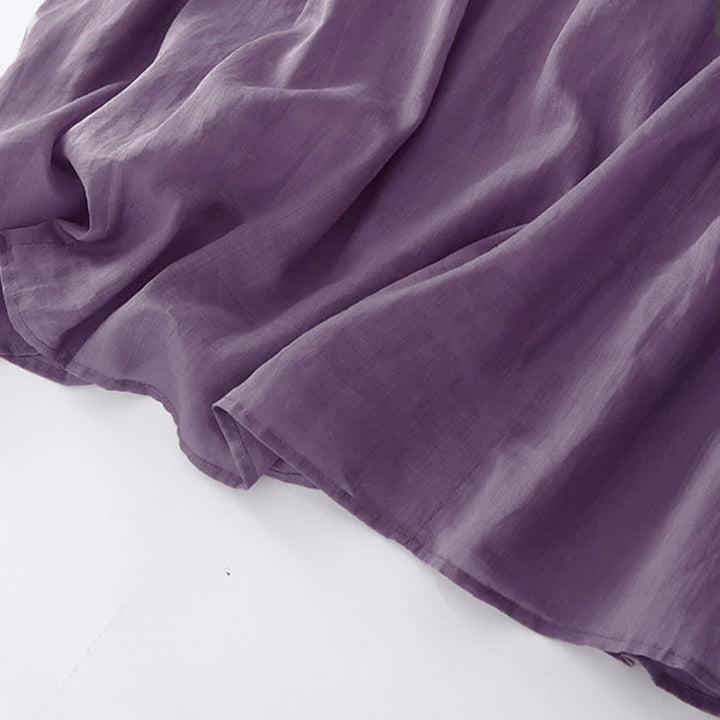 Buddha Stones Casual Accordion Pleat Plain V-neck Short Sleeve Midi Dress With Pockets - image 8