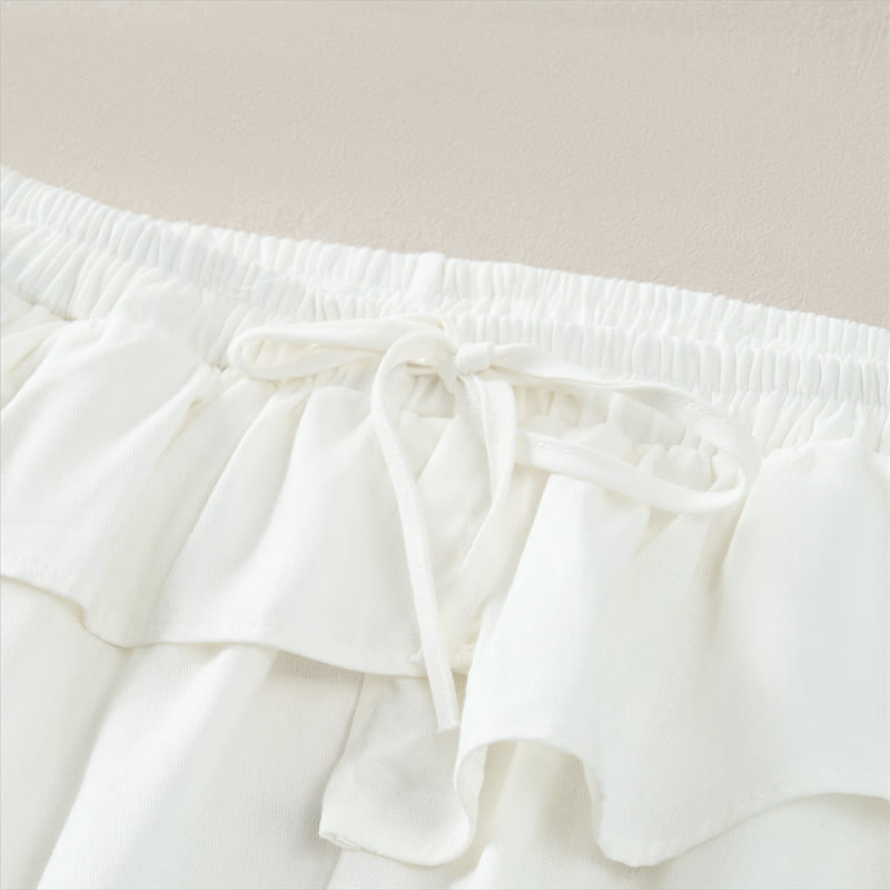 Buddha Stones Spring Summer Casual Drawstring Elastic Waist Ruffled Solid Cropped Pants Women's Straight Leg Pants With Pockets - image 13