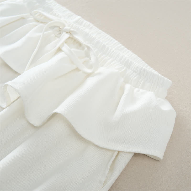 Buddha Stones Spring Summer Casual Drawstring Elastic Waist Ruffled Solid Cropped Pants Women's Straight Leg Pants With Pockets - image 16