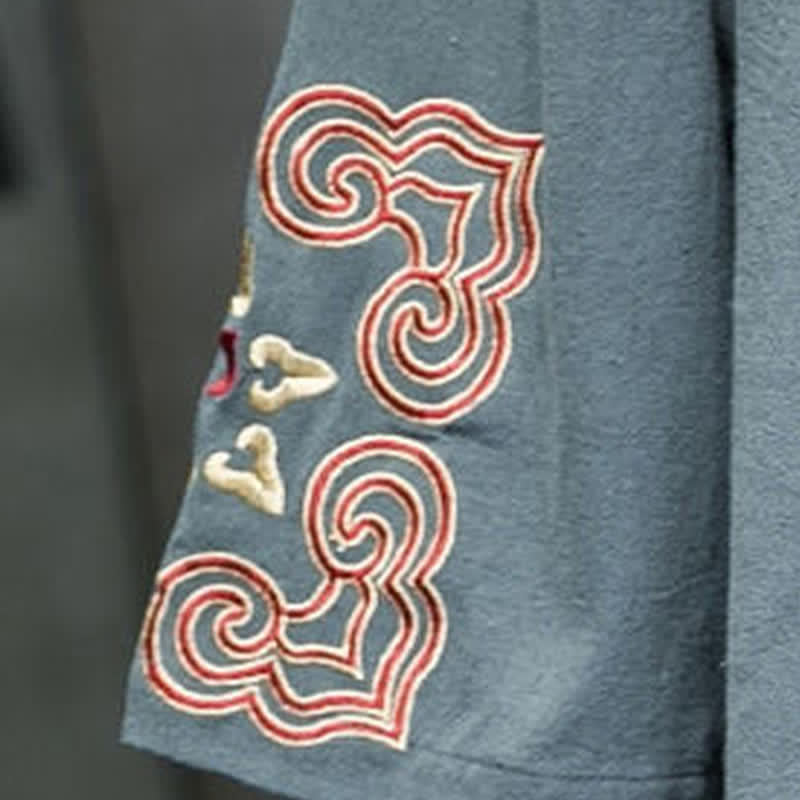 Buddha Stones Summer Tang Style Embroidery V-Neck One Frog Button Floral Men's Short Sleeve Shirts - image 5