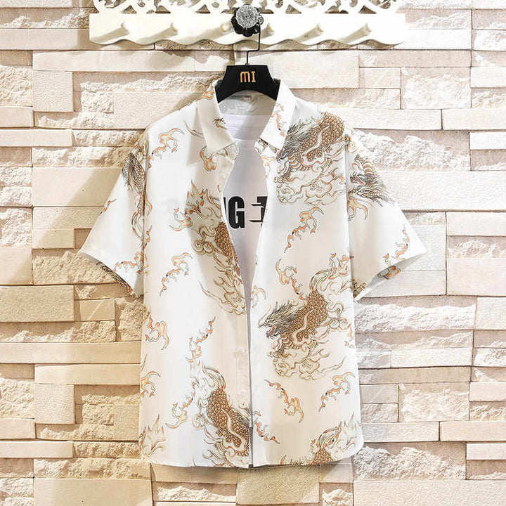 Buddha Stones Summer Dragon Pattern Buttons Up Men's Short Sleeve Shirts - White - US/UK/AU46，EU56 (5XL) - image 13