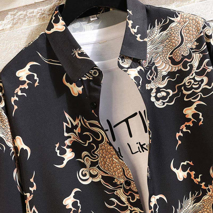 Buddha Stones Summer Dragon Pattern Buttons Up Men's Short Sleeve Shirts - image 3