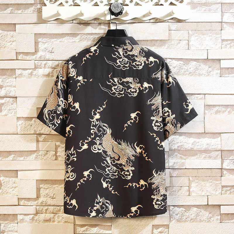 Buddha Stones Summer Dragon Pattern Buttons Up Men's Short Sleeve Shirts - image 1