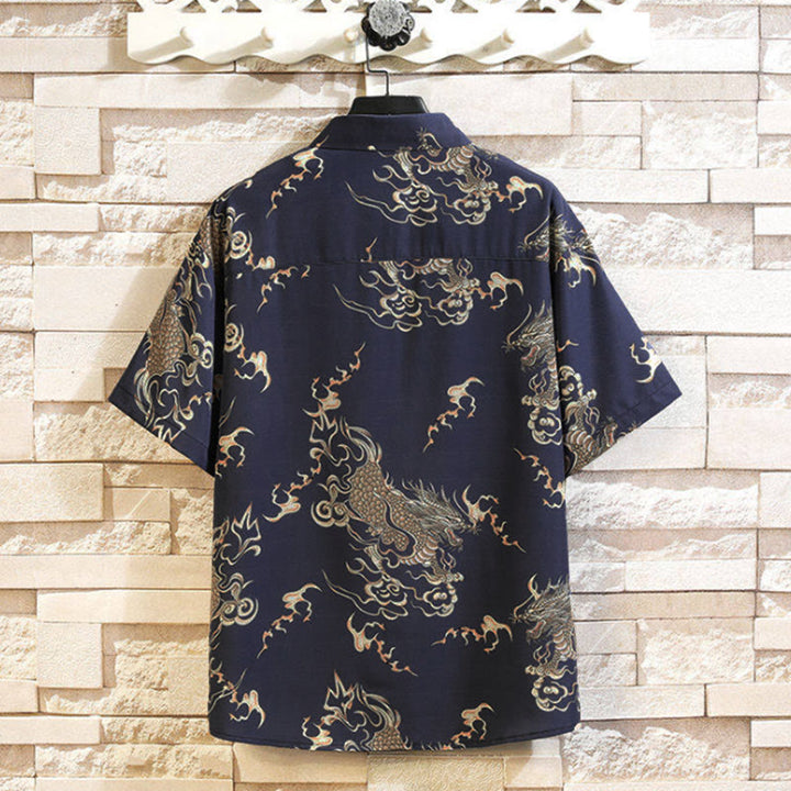Buddha Stones Summer Dragon Pattern Buttons Up Men's Short Sleeve Shirts - image 10