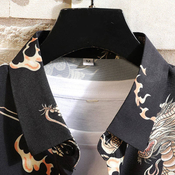 Buddha Stones Summer Dragon Pattern Buttons Up Men's Short Sleeve Shirts - image 2