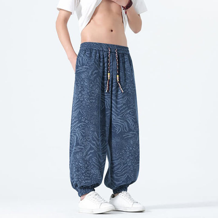 Buddha Stones Spring Summer Casual Boho Drawstring Leopard Cropped Pants Men's Harem Pants With Pockets - image 6