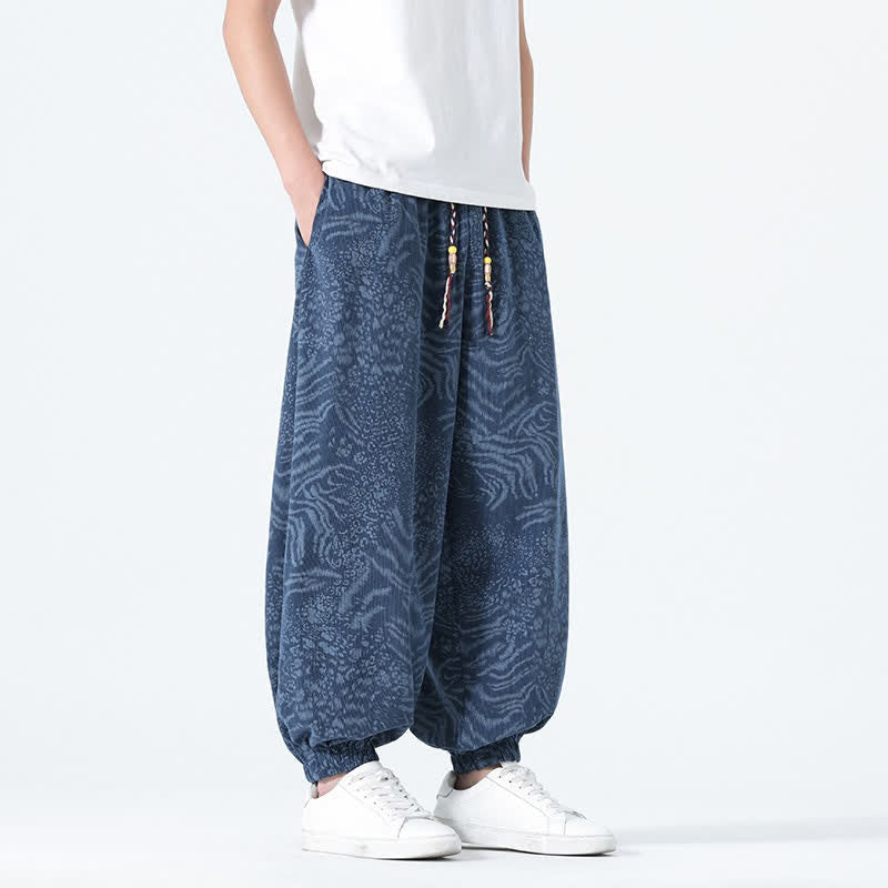 Buddha Stones Spring Summer Casual Boho Drawstring Leopard Cropped Pants Men's Harem Pants With Pockets - image 5