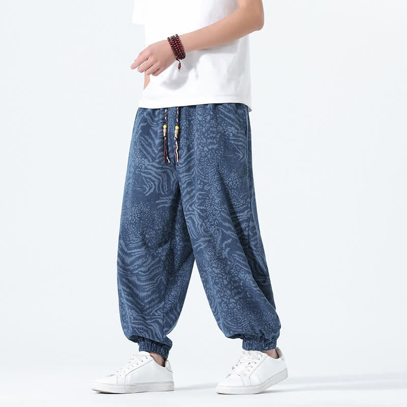 Buddha Stones Spring Summer Casual Boho Drawstring Leopard Cropped Pants Men's Harem Pants With Pockets - SteelBlue - US/UK/AU46，EU56 (5XL) - image 0