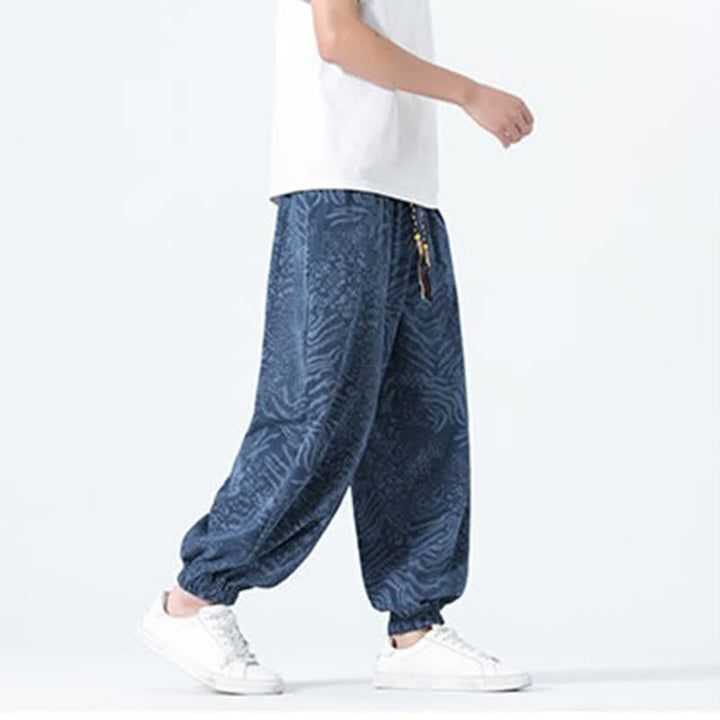 Buddha Stones Spring Summer Casual Boho Drawstring Leopard Cropped Pants Men's Harem Pants With Pockets - image 4