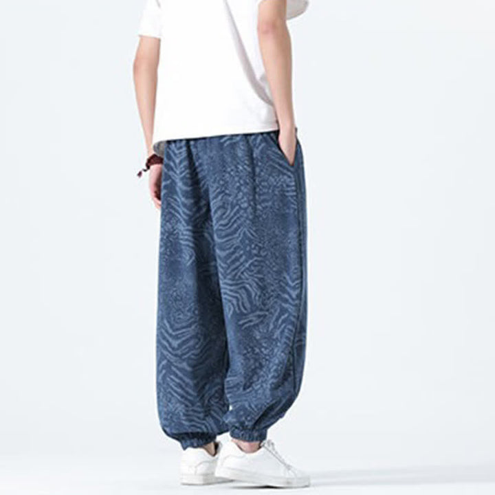 Buddha Stones Spring Summer Casual Boho Drawstring Leopard Cropped Pants Men's Harem Pants With Pockets - image 3