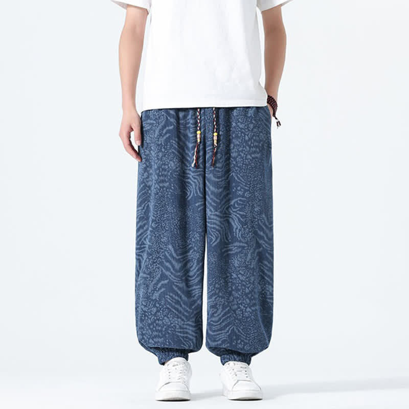 Buddha Stones Spring Summer Casual Boho Drawstring Leopard Cropped Pants Men's Harem Pants With Pockets - image 1